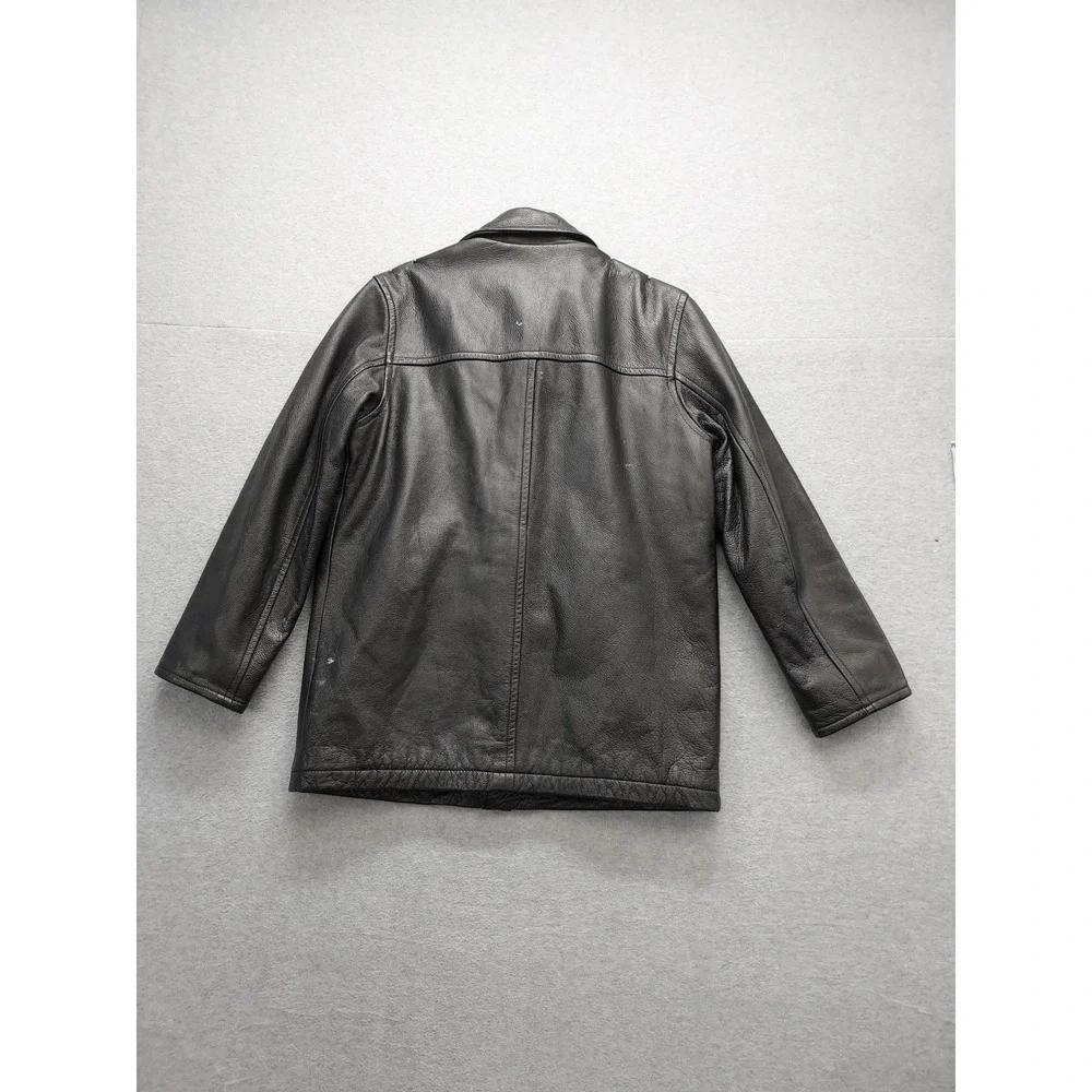J Crew Men Jacket M Black 100% Leather Button Front Pockets Collared Outdoor